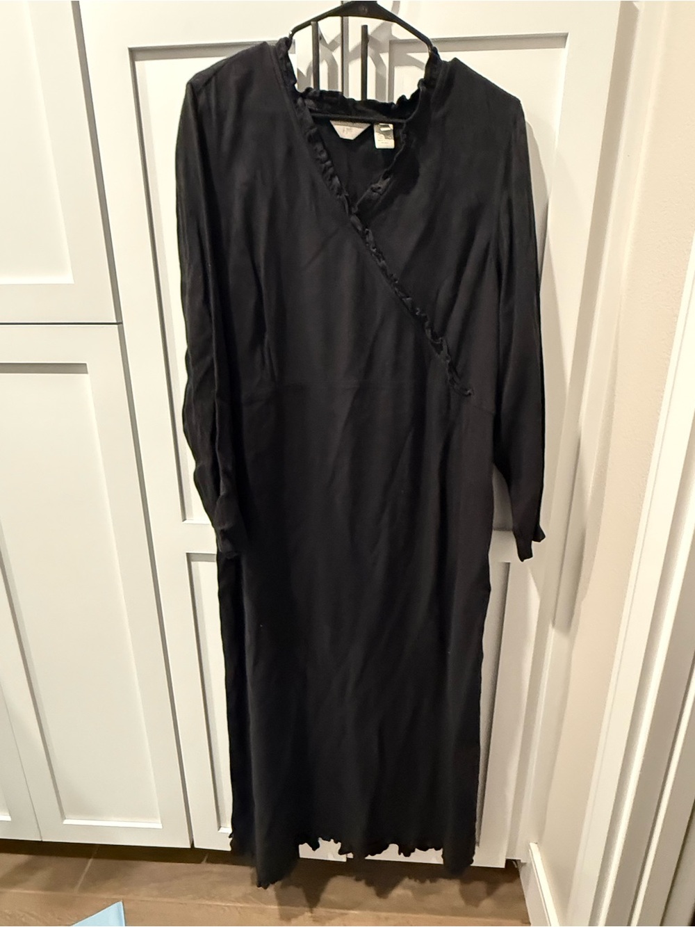 J. Jill Black Long Sleeve Ruffle Trim Wrap-Style Dress